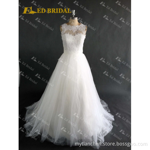 LN82 Nice Lace Top A Line Tulle Skirt Cheap Price Real Sample Chinese Wedding Dress